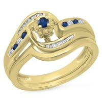 Dazzlingock Collection 10k Round & Baguette Cut Blue Sapphire & White Diamond Bridal Angažov set za