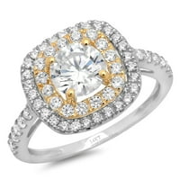 1. CT sjajan okrugli rez prozirni dijamant 18k bijeli žuti zlatni halo pasijans sa Accentima prsten