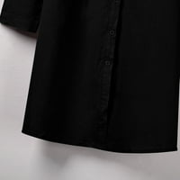 Ljetna haljina ženska pamučna i posteljina košulja s dugim rukavima V-izrez sa džepom dužine koljena