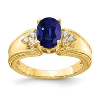 Čvrsta 14k žuto zlato 8x ovalna safira plava rujan dragi dijamantna rujan Veličina prstena