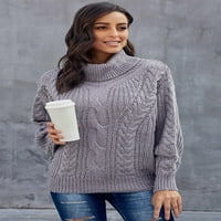 Rosfanty Ženska kornjača Chunky kabel pletene džempere Čvrsti pulover dugih rukava, S-XXL