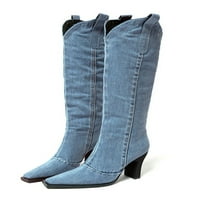 Gomelly Womenske koljena High Boots Almond Toe Western Boot blok Zimske cipele Udobna haljina hodanje