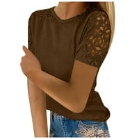 MLQIDK Womens Bluzes čipke majice kratkih rukava za žene okrugli vrat Dressy casual vrhovi, smeđi XL
