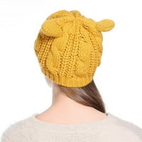 Zimska beanie Cat uši kukičani pleteni pleteni kapu od vunene kape za žene Žuta boja