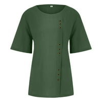 Drindf ženske majice posteljine casual plus veličine tunika bluza trendi gumba za posadu Crta majice