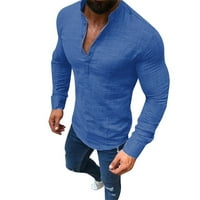 Muškarci dugih rukava Soild Casual Loose V izrez Pola otvorene košulje Bluza Sapphire 3xl