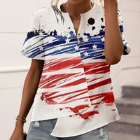 Patriotski vrhovi za žene okrugli vrat majica Asimetrični bluze patchwork casual majice kratki rukav