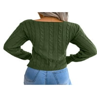 Kelajuan ženski jesenski džemper, čvrsti kolor poprečni V-izrez dugih rukava s niskim rezom, pulover