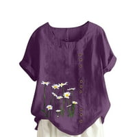 Plus size Ženske meke pamučne platnene vrhove Ležerne prilike cvjetne tiskane majice kratkih rukava