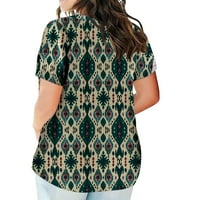Lroplie majice za žene zaronjene V-izrez kratki rukav ženski vrhovi cvijet Ispis V izrez džep labavo