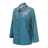 Košulje za žene Zimska pad cvjetnog tiskanog gumba dolje majice Roll up ruffe v radne bluze na vratu