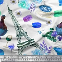 Soimoi poliester Crepe tkanina Eiffelov toranj, cvjetni i vinski stakleni modni ispis tkanine sa dvorištem
