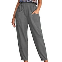 Booker Žene Solid pantalona Pantne casual bager-elastična struka hlača široka noga sa džepom modne gaćice