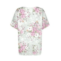 Cuoff bluze za ženske modne tiskane uzorak na dugme za prsa u džepu kratkih rukava Ženske vrhove ružičaste