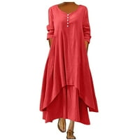 Jjayotai Womens Haljine za čišćenje Ženska moda plus veličina Okrugli vrat Čvrsta dugačka haljina ventilatora