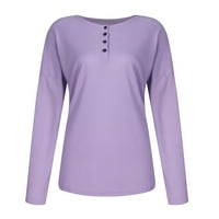 Ženski ljetni vrhovi dugih rukava ženska bluza casual pune košulje Henley Purple 2xl
