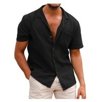 Azrijska muška odjeća, muške majice Početna Vintage Pure Color Casual gumb ima džepove Lanene ljetne