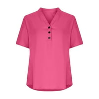 Hanas vrhovi ženske modne vrhove V-izreza kratkih rukava majica s pune boje majica Tunic Top Pink XL