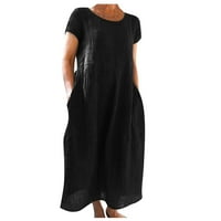 Ženske haljine Dužina gležnja Čvrsta sa džepom okrugli dekolte za sunčanje kratki rukav crni m
