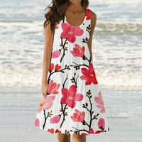 Print haljine za žene Žene Ležerne ljetne haljine Okrugla vrata bez rukava bez rukava na plaži Haljina