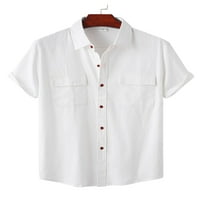 Voguele muškarci vrhovi gumb dole majica rever izrez majice Ljetna majica casual bluza bijela l