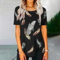 Ženski bluza Bluza Grafički printira kratki rukav labavi ženski plus majica za letnje posade crne s
