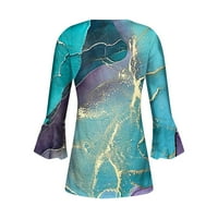 Strungten gumb dolje za žene Print Tunic Ljetni vrhovi Dressy Casual Bell rukava V izrez Spring Bluzes
