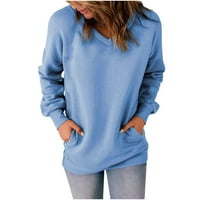 Dasayo Women Basic Tops Solid V pulover iz vrata sa džepovima stilskih bluza dugih rukava