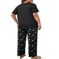 Slatko-slatko slovo Grafički okrugli izrez Gant setovi kratkih rukava Black Plus Veličine Pidžama