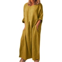 Ženske haljine Ljeto Ležerne prilike s dugim rukavima O-izrez Labavi pamučni maxi haljina s džepovima