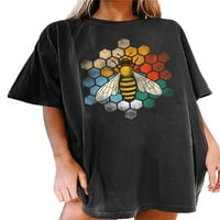 Glookwis Women Crew Crt Pulover Modna majica Casual Basic Tunic Bluza Butterfly Cvjetni ispis Kratki