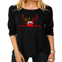 Glonme Crew Crt TEE Ženski Osnovni pulover za odmor Baggy Elk Print Majica Crna 3xl