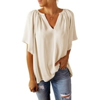 Žene Casual Solid Color V izrez za bluzu kratkih rukava Šifon Top Ležerne majice Ljeto Jesen Bluze