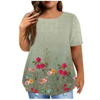 Ženski bluzes kratki rukav casual bluza cvjetni ženski plus majice vrat za brod Ljetni vrhovi zeleni