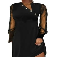 Ženske haljine - line haljine V izrez midi haljina cvjetna print labav dugi rukav black xl