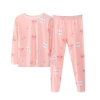 TODDLER K IDS Girls Winter Dugi rukav Cartoon Cat Prints pidžamas vrhovi hlače Outfits Odjeća Set Mesec