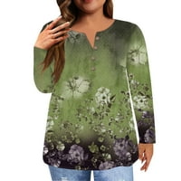 Stalna odjeća Žene Ljeto TopSwomen's Moda Casual LongZeeve Print Okrugli vrat Pulover TOP bluza zelena