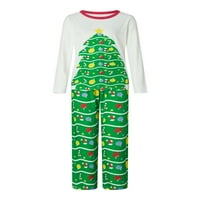 Božićna porodica Pajamas Podudarni set Xmas Tree Ispis dugih rukava i zelene hlače za spavanje