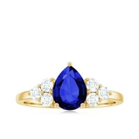 Laboratorija u obliku kruške stvorio je plavi safirni prsten sa dijamantskim, 14k žutom zlatom, US 4.00