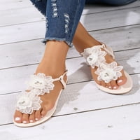 Oucaili dame Thong sandale t remen ravne sandale cvjetne plaže cipele Comfort ljetne žene bijele 6.5