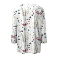 Ženski vrhovi plus size s rukavima V izrez Henley Tunic Materinske padine majice Basični cvjetni ispisani