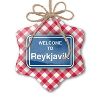 Ornament tiskani jedan pogodan znak Dobrodošli u Reykjavik Božić Neonblond