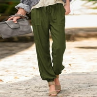 Ženske čvrste boje čipke elastičnih džepova za elastične strugove casual radne pantalone