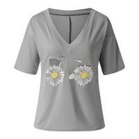 V-izrez bluza casual cvjetni vrhovi kratki rukav moda za žene siva 2xl