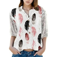 Ljetna ženska košulja s V-izrezom V-izrez dolje gumb za perje tiskane rukave majice na vrhu Ležerne