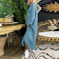 Qazqa Žene Ležerne prilike sa čvrstim traper haljinama V izrez Dugi rukav džep za dugačak duga haljina