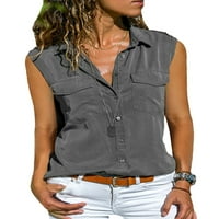 Grianlook dame casual gumb down bluza rever vrat pune boje na vrhu radne majice bez rukava