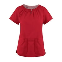 Ženski bluze V-izrez Slatka bluza Čvrsti ženski plus majice kratki rukav ljetni vrhovi crvene s