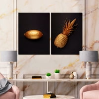 Art DesimanArt 'Gold Slikani tropski voće na crnom i' tradicionalnom umjetničkom setu u. Visoko