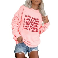 Ružičasti dukseri Žene Trendy Crew Bluze s dugim rukavima Pulover vrhove Grafičke majice Aktivno odjeća